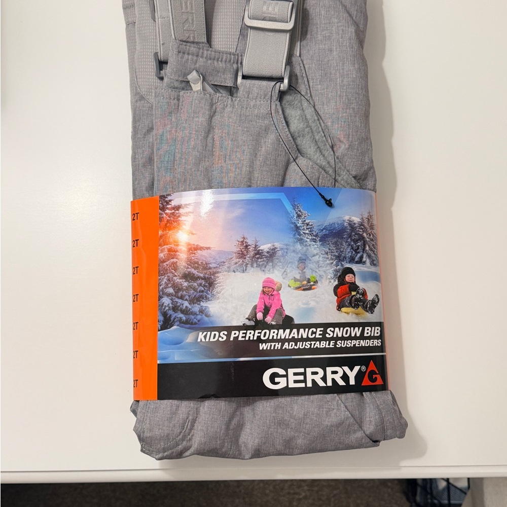 Gerry Kids Performance Snow Bib Gray Heather Adjustable Suspenders 2T NWT